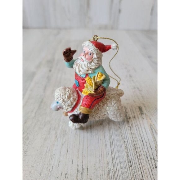 Santa Claus farmer corn sheep glitter ornament Xmas decor folk art - Picture 1 of 6